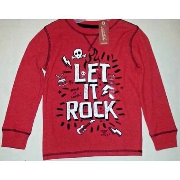 Arizona Boys Shirt Size 4 Let It Rock Red Long Sleeve Thermal - Picture 1 of 6